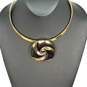 Vintage 80's Torque Choker Necklace Statement Gold Swirl Y2K Glam